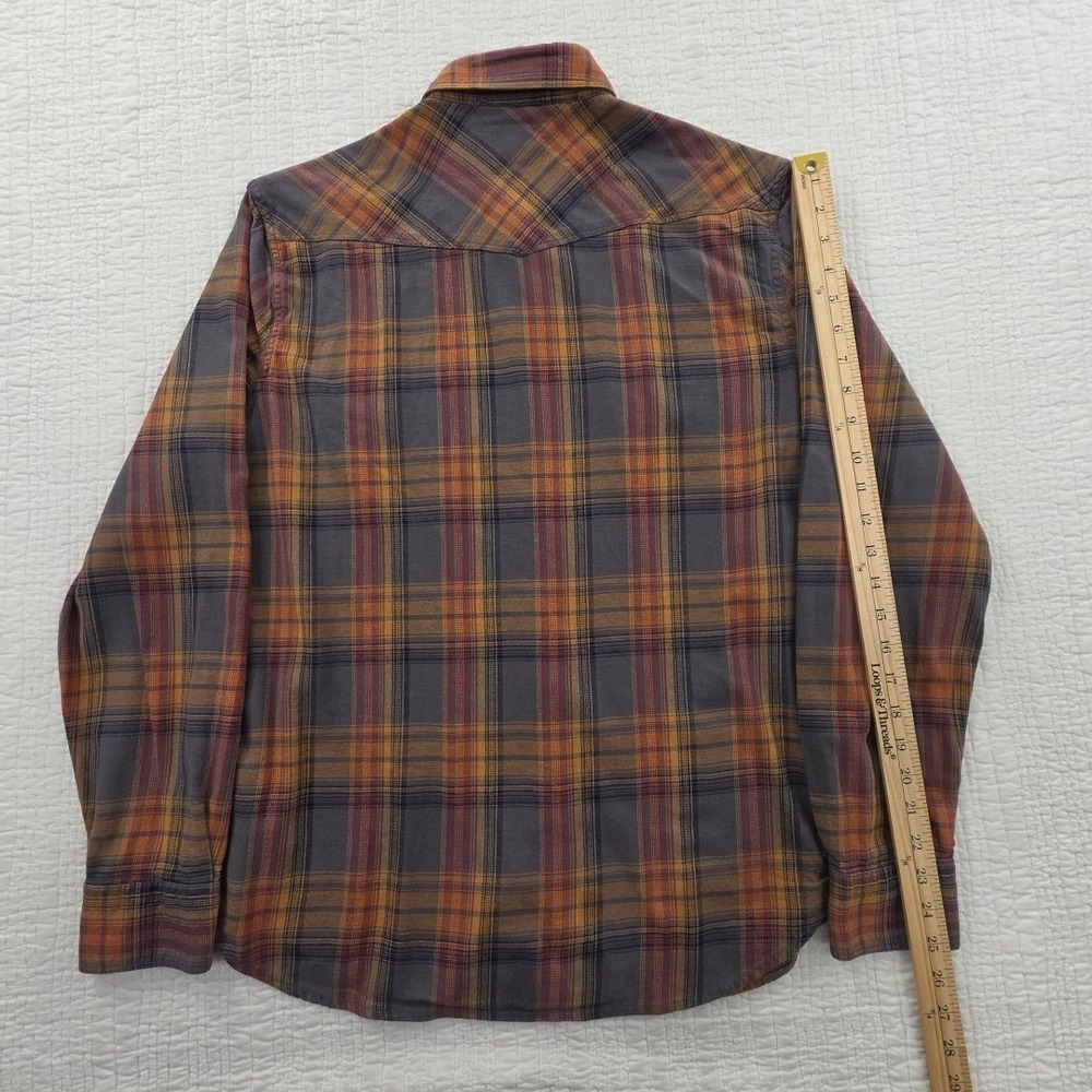 Lucky Brand Shirt Men's L Orange Gray Grey Plaid Saturday Stretch Snap Buttons - Picture 13 of 16